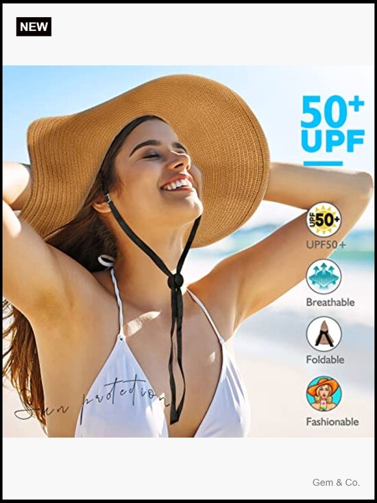 Foldable Wide Brim Straw Sun Hat UV Protection Beach Travel  display picture 1